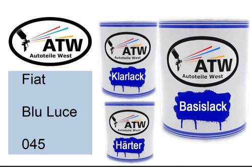 Fiat, Blu Luce, 045: 1L Lackdose + 1L Klarlack + 500ml Härter - Set, von ATW Autoteile West.